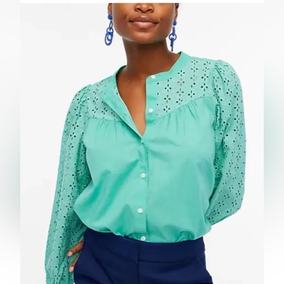 J Crew Mixed-Media Button Up Top - Picture 1 of 5